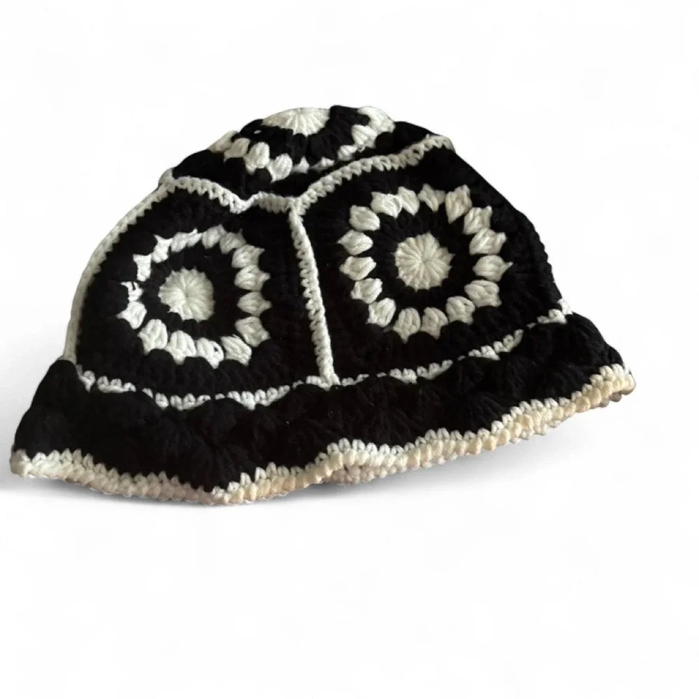 Handmade black and white crochet bucket hat